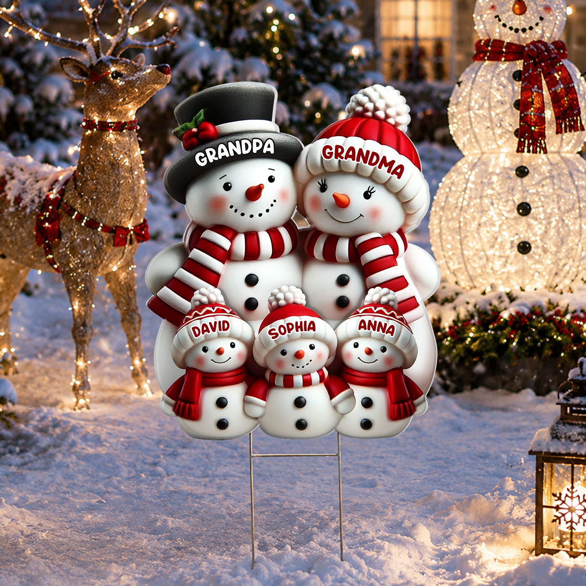 Christmas Cute Snowman Grandpa Grandma Grandkids - Personalized Yard Sign - Christmas Decor For Grandparents