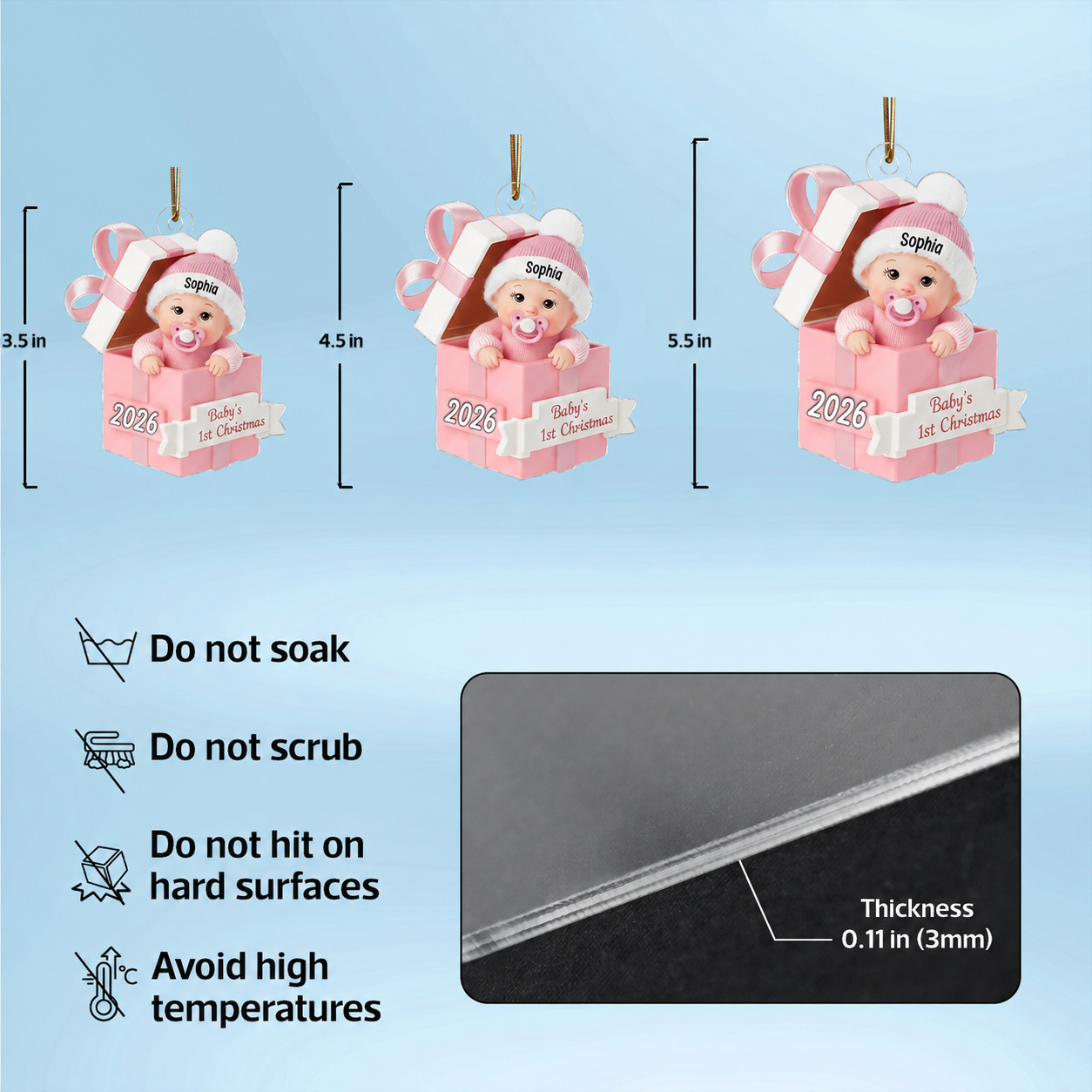 3D Effect Baby In Gift Box - Personalized Acrylic Ornament - First Christmas Keepsake