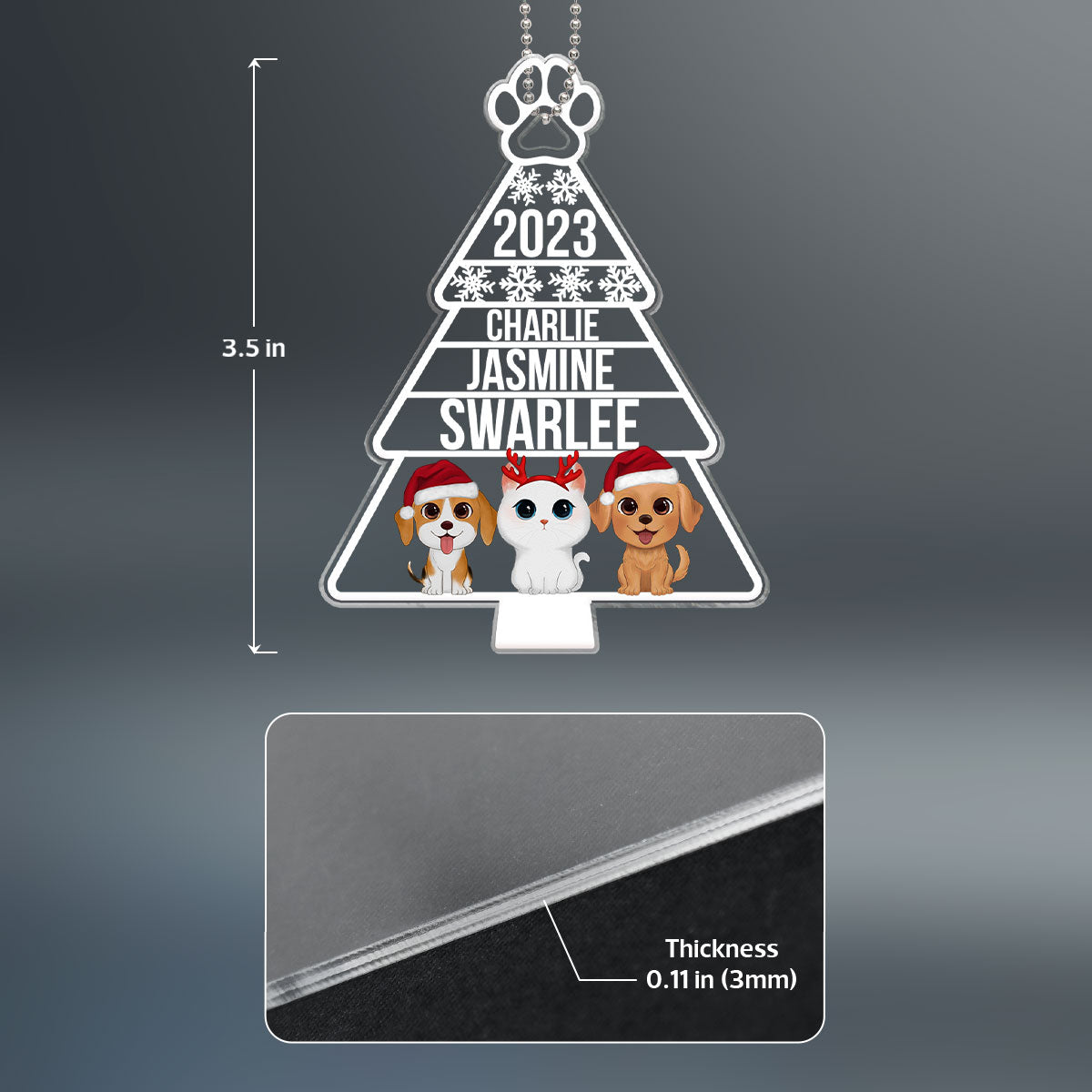 Dogs Cats Christmas Tree Shaped Personalized Acrylic Ornament