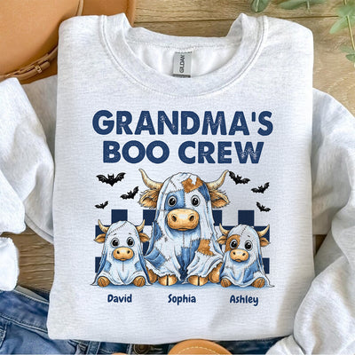 Grandma's Boo Crew Highland Cow Personalized Sweatshirt, Cozy Fall Vibe Sweatshirt