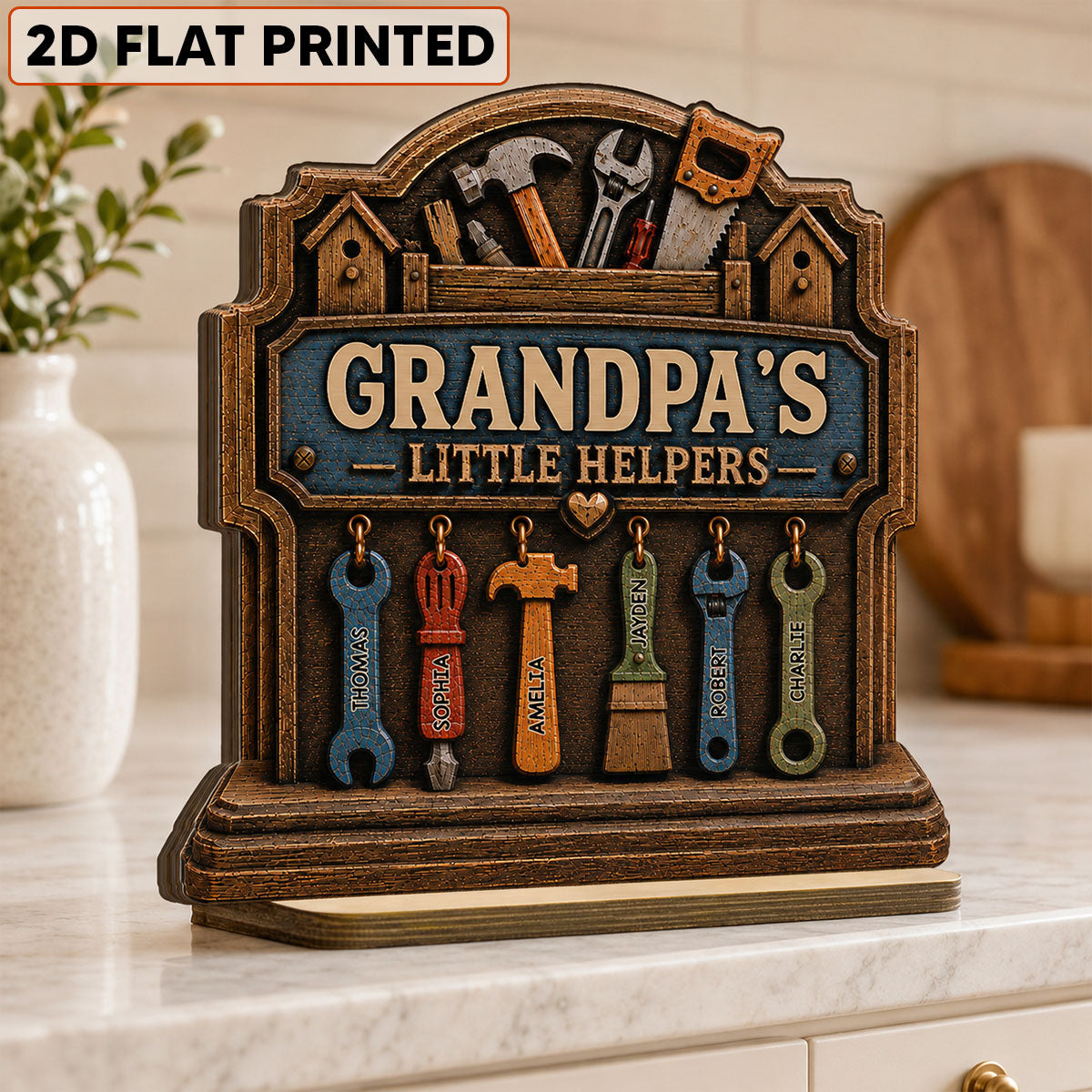 Grandpa's Little Helpers - Personalized 2-Layered Wooden Plaque - Father's Day Gift For Dad, Husband, Grandpa