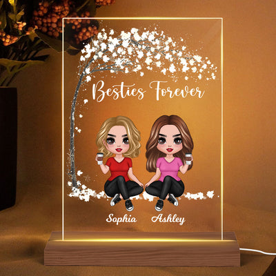 Doll Besties Sisters Sitting Under Tree Personalized Rectangle Acrylic Plaque LED Lamp Night Light