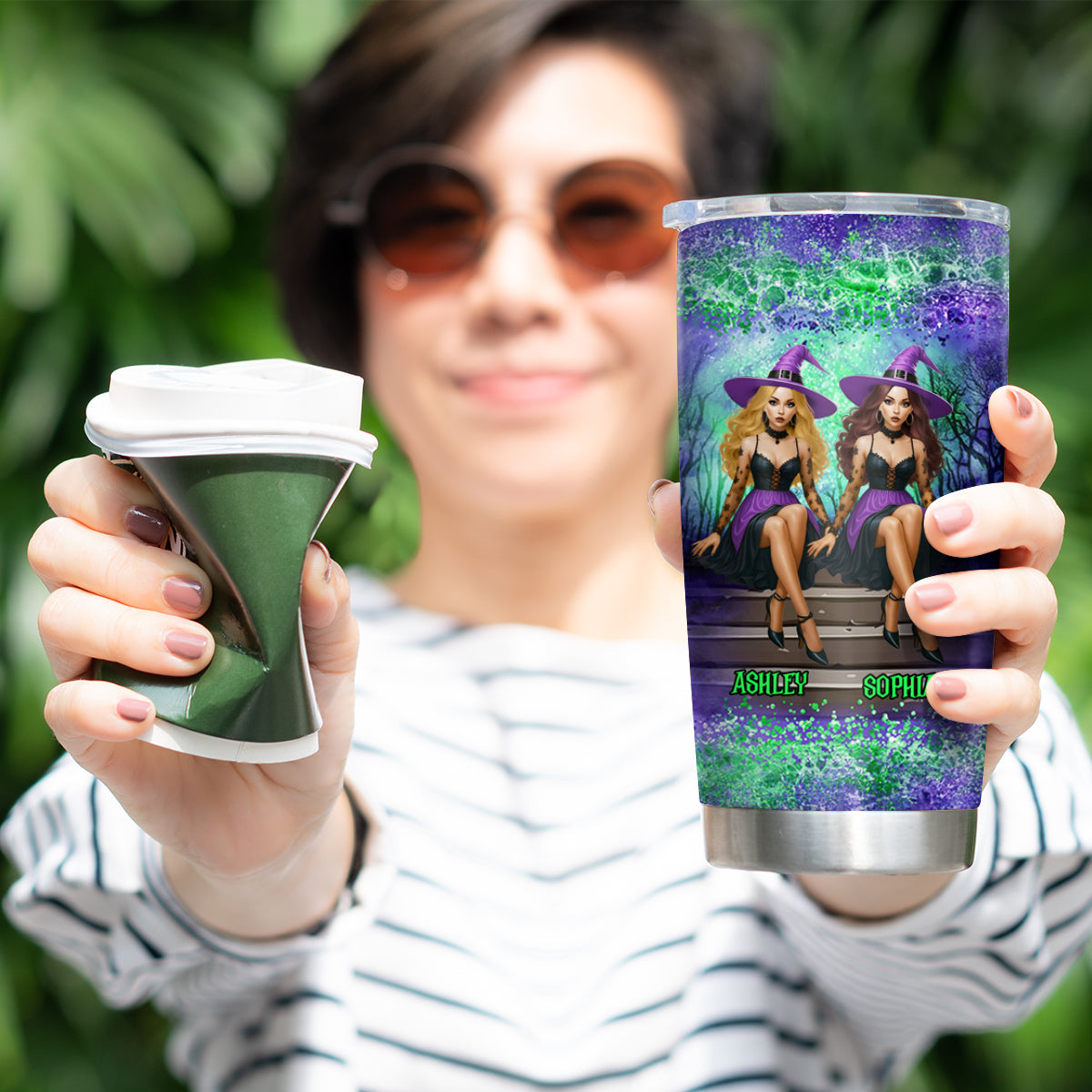 Personalized Witch Besties Tumbler – Sage & Hood, Not Sugar & Spice – Funny Halloween Gift for Best Friends