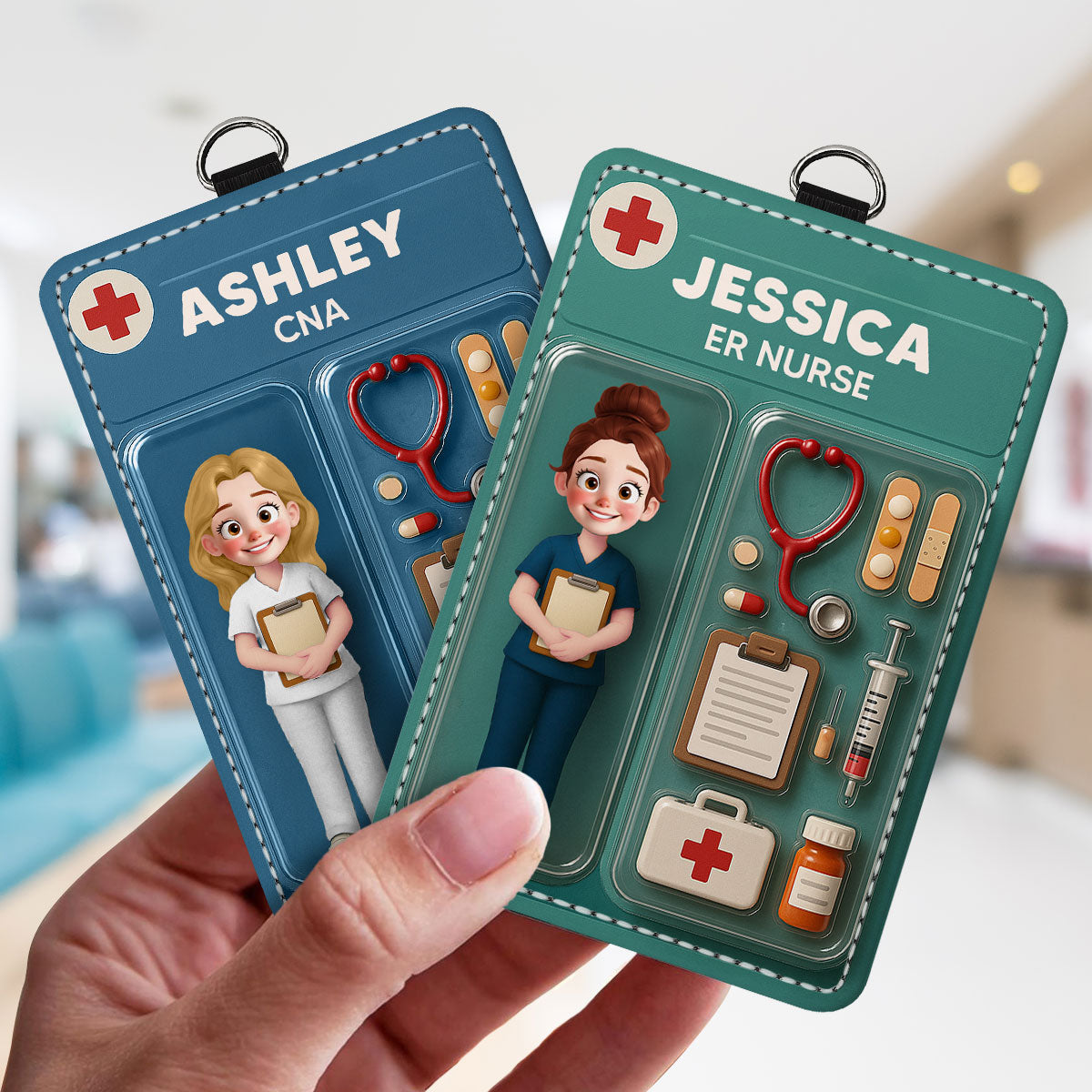 3D Effect Nurse Job Title Figure Style Personalized ID Badge Holder, Gift For Nurse CNA CMA