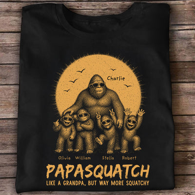 Retro Yellow Vintage Dad Grandpa Papasquatch - Personalized Shirt - Funny Father's Day Gift For Dad, Grandpa Husband
