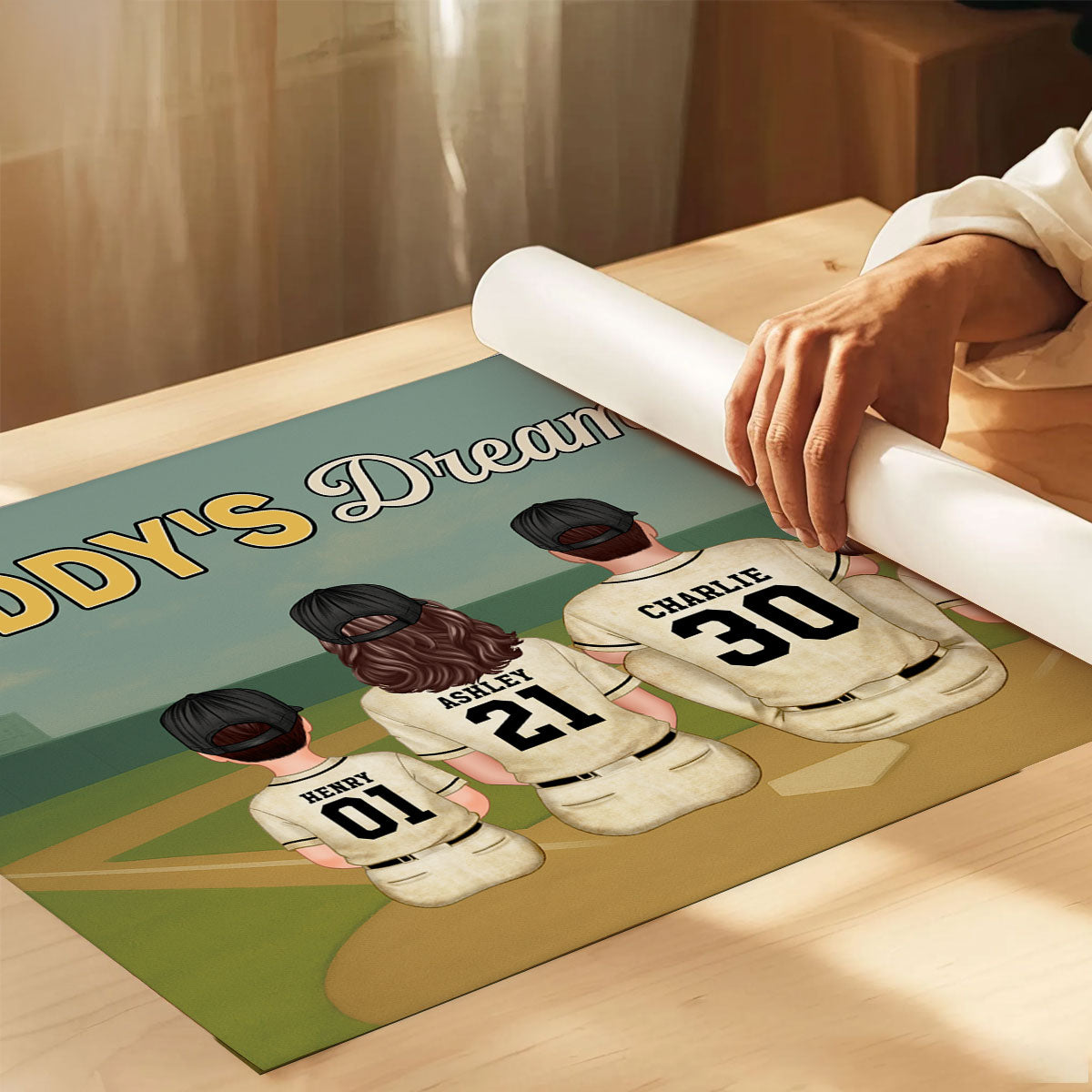 Blue Retro Baseball Daddy's Dream Team Personalized Poster, Gift For Dad