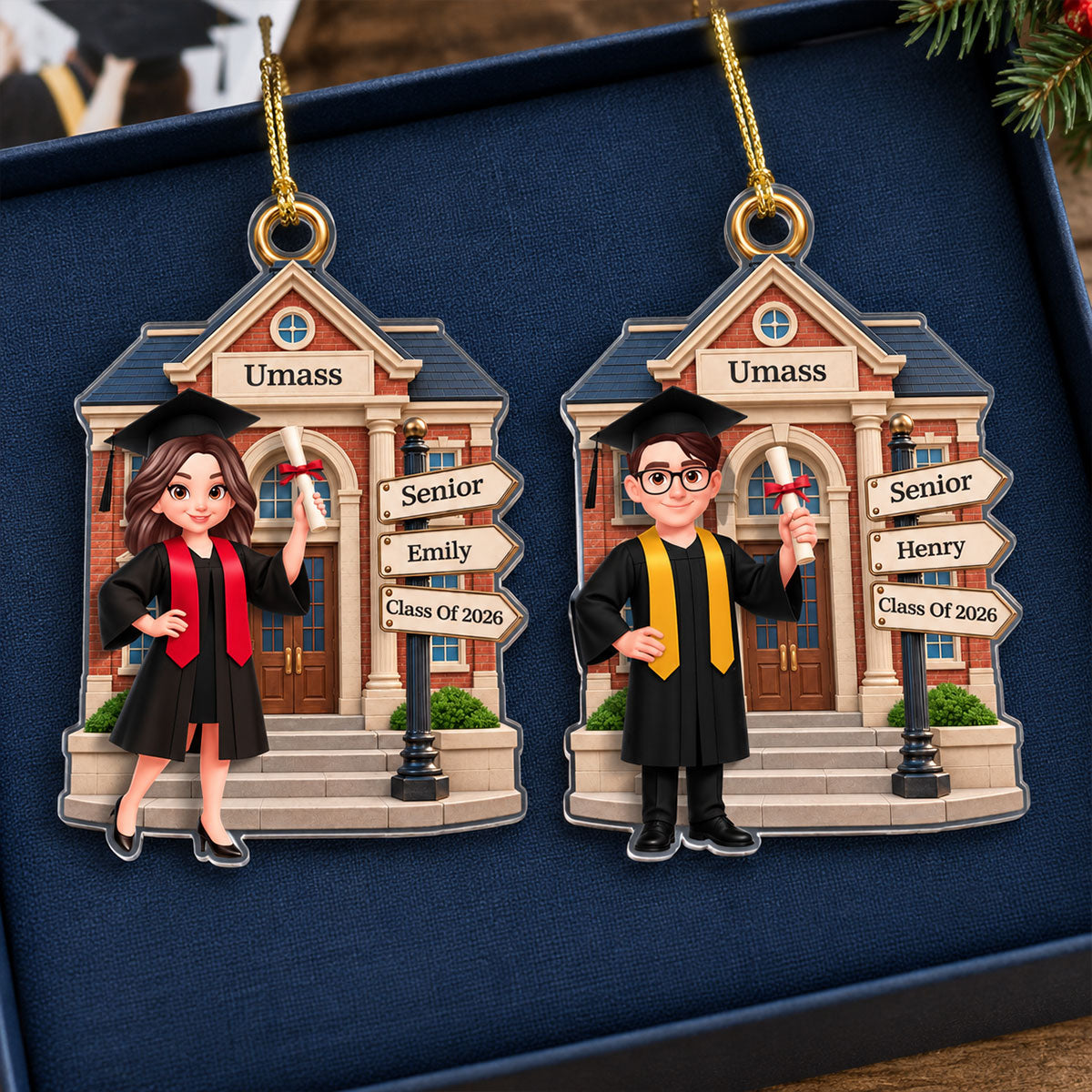 Senior Graduation Campus 2D Flat - Personalized Acrylic Ornament - Christmas Gift For Senior