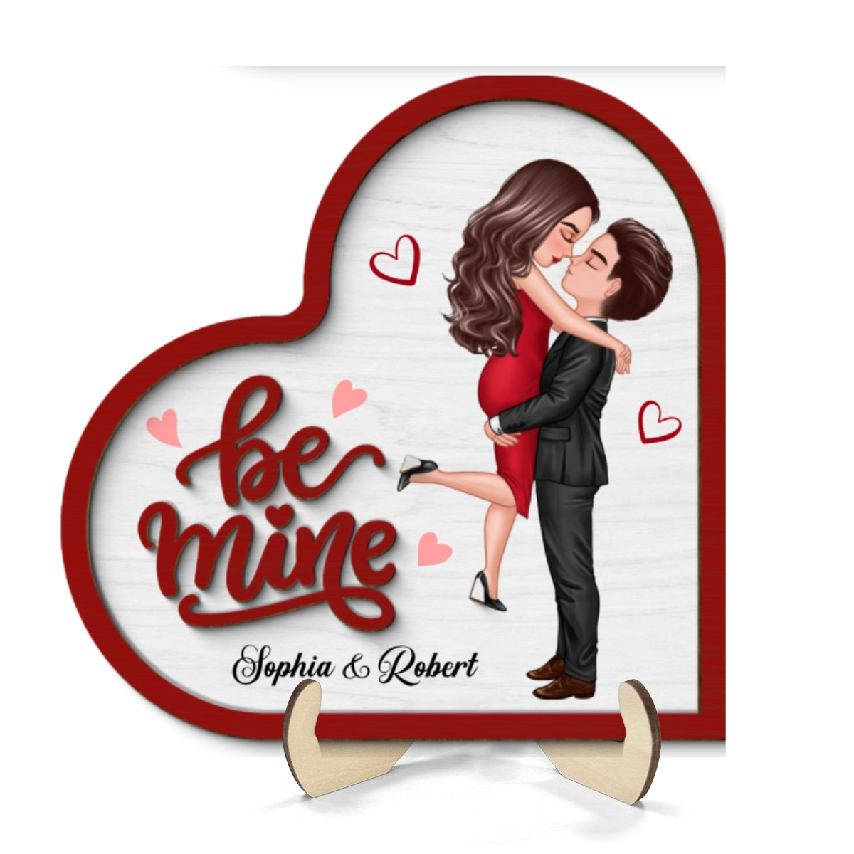 Be Mine Couple Hugging Kissing Valentine‘s Day Gift For Her Personalized 2-Layer Wooden Plaque