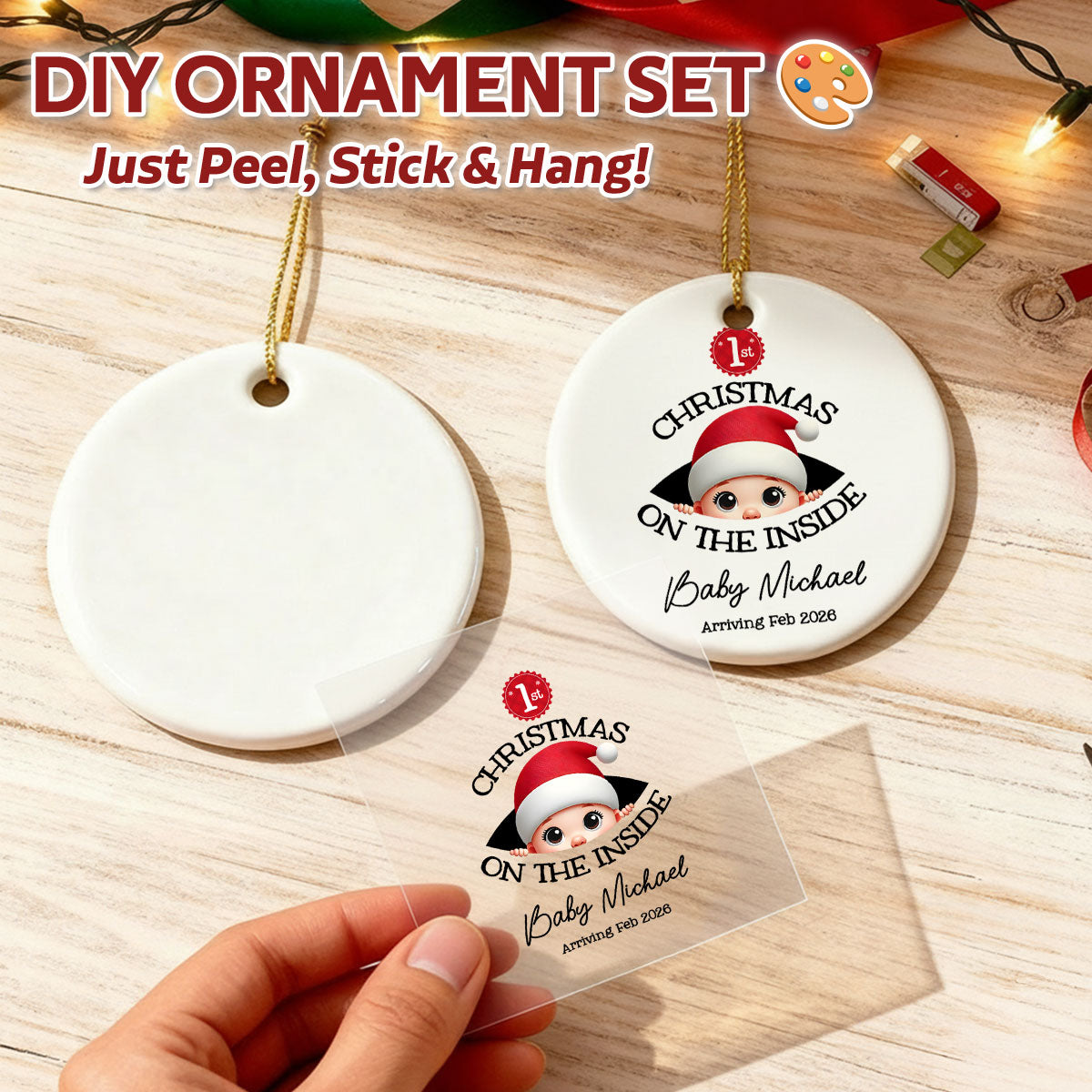 Baby's First Christmas - Personalized DIY Ceramic Ornament with Sticker - Christmas Gift For Expecting Parents