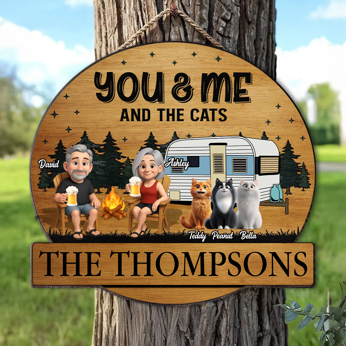 Camping Couples and the Dogs Cats Personalized Wood Sign, Anniversary, Vacation, Funny Gift For Campers