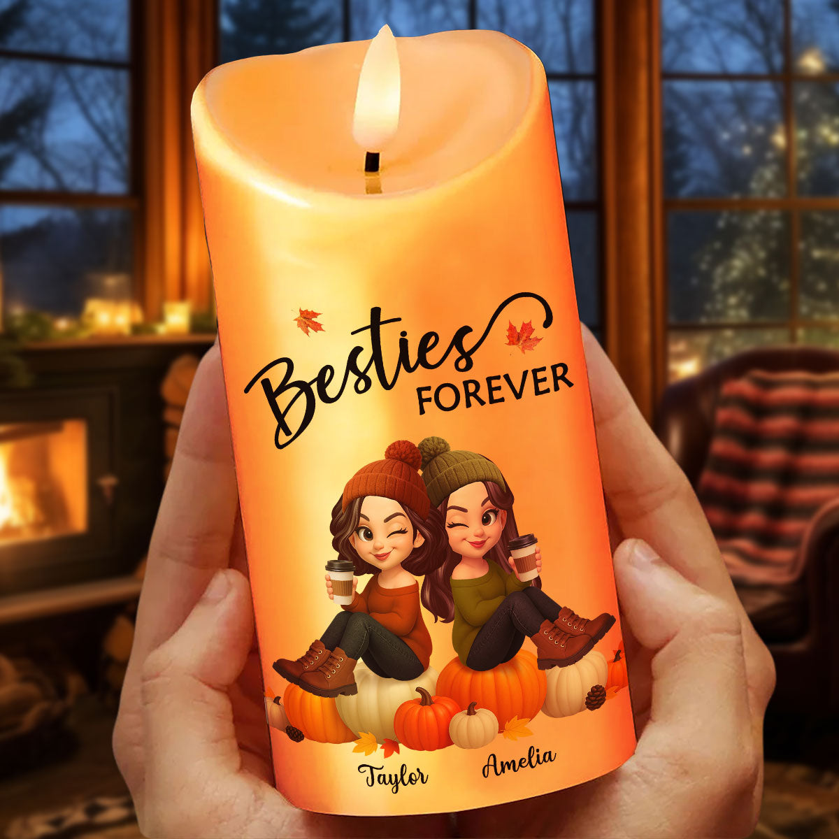 Fall Season Besties Cozy Vibe Our Friendship Is Endless Personalized LED Candle, Gift For Best Friends