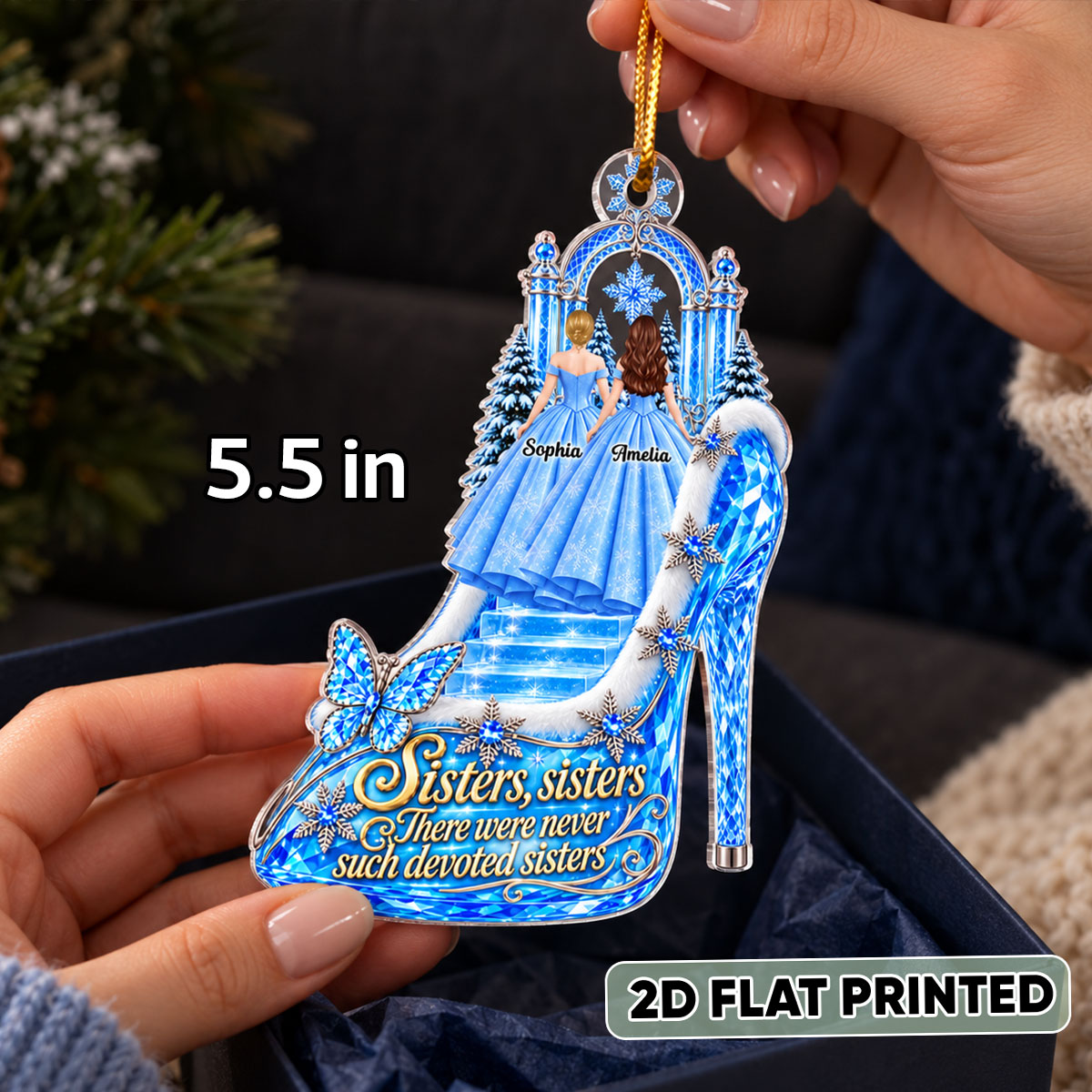 Enchanted Princess Heels - Personalized Acrylic Ornament - Christmas Gift for Sisters