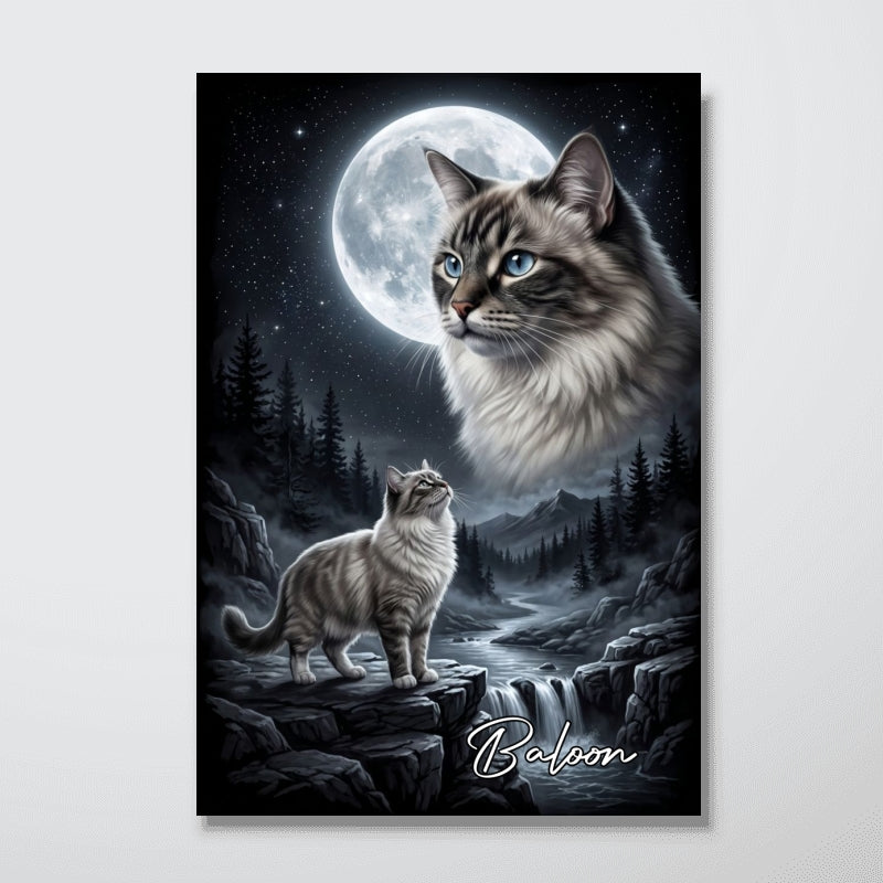 Cat Howling to the Moon Custom Pet Photo - Personalized Poster - Halloween Gift for Cat Lovers