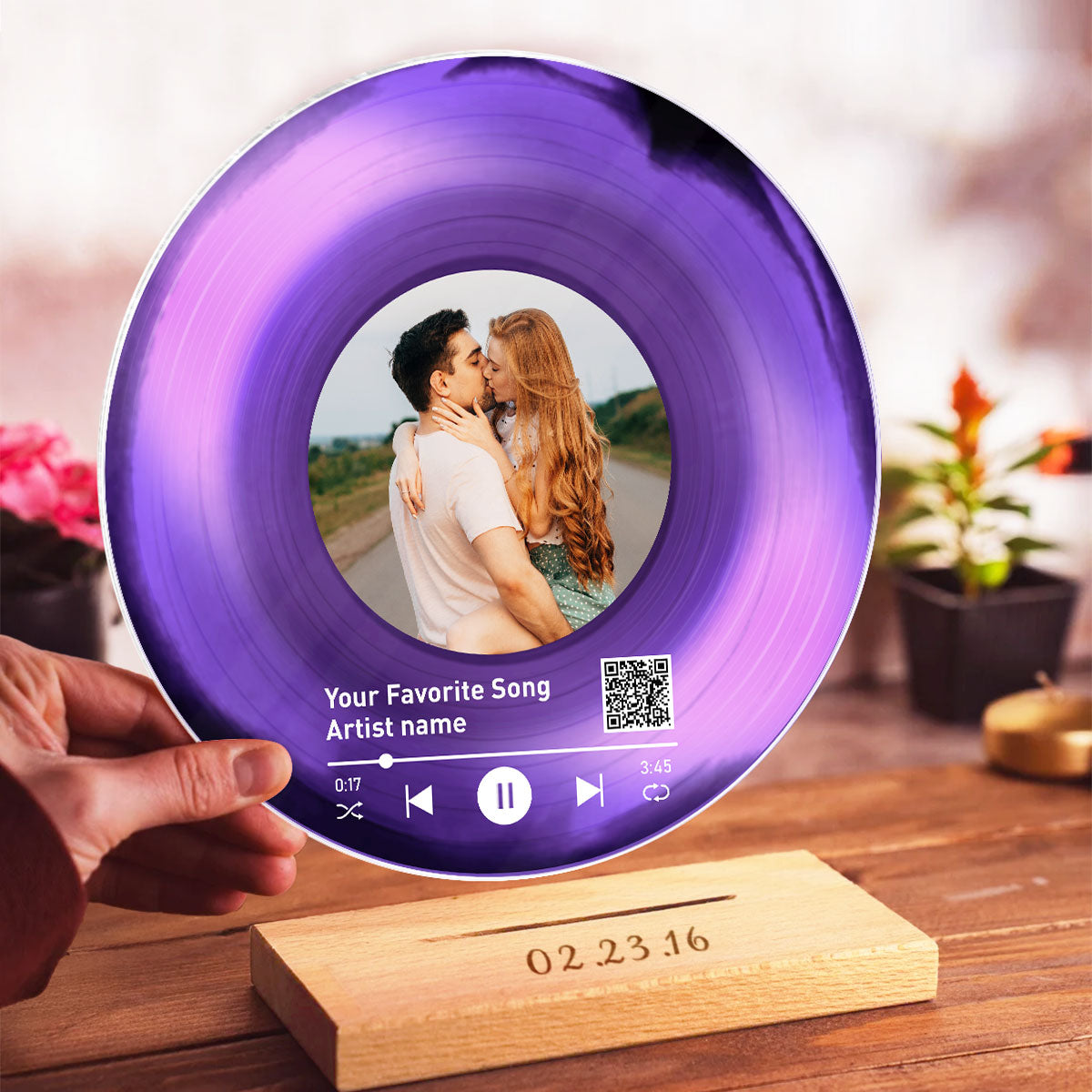 Personalized Vinyl Record with Photo, Scannable QR Code Acrylic Song Plaque, Anniversary  Birthday Gift for Her Him