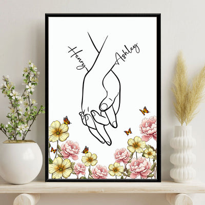 I Love You Couple Hand Print Birth Flower - Personalized Poster - Sentimental Gift for him, for her