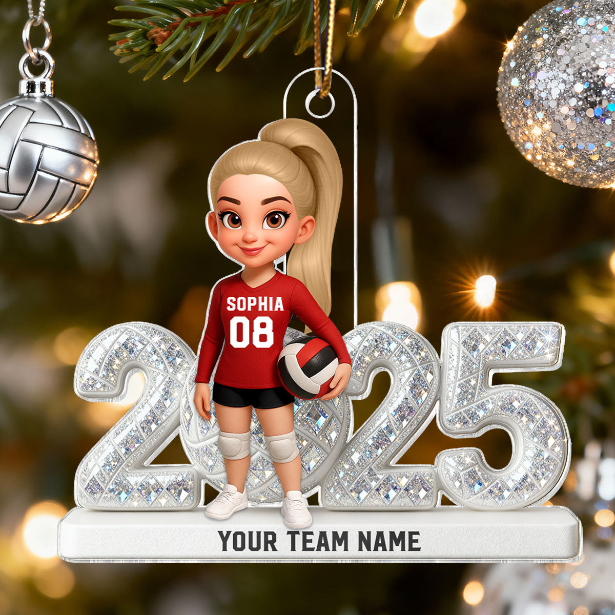 3D Effect Christmas Volleyball Player Keepsake - Personalized Acrylic Ornament - Gift For Volleyball Lovers, School Volleyball Team