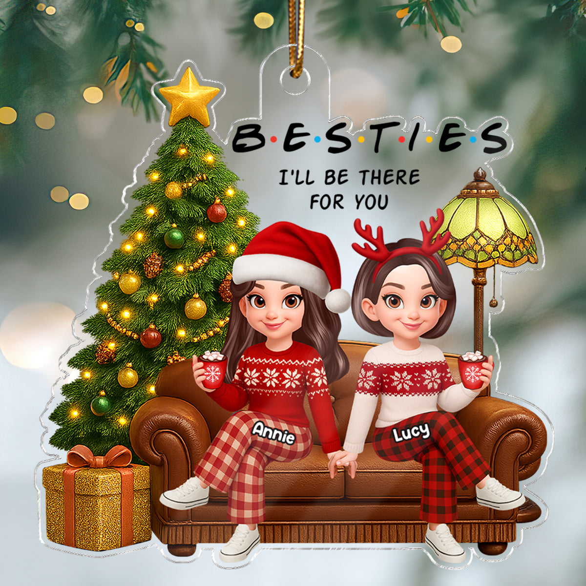 3D Effect Besties Forever Christmas Tree - Personalized Acrylic Ornament - Christmas Gift For Best Friends
