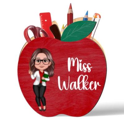Happy Doll Teacher Personalized Apple Shaped Pen Pencil Holder, Office Decor for Teacher