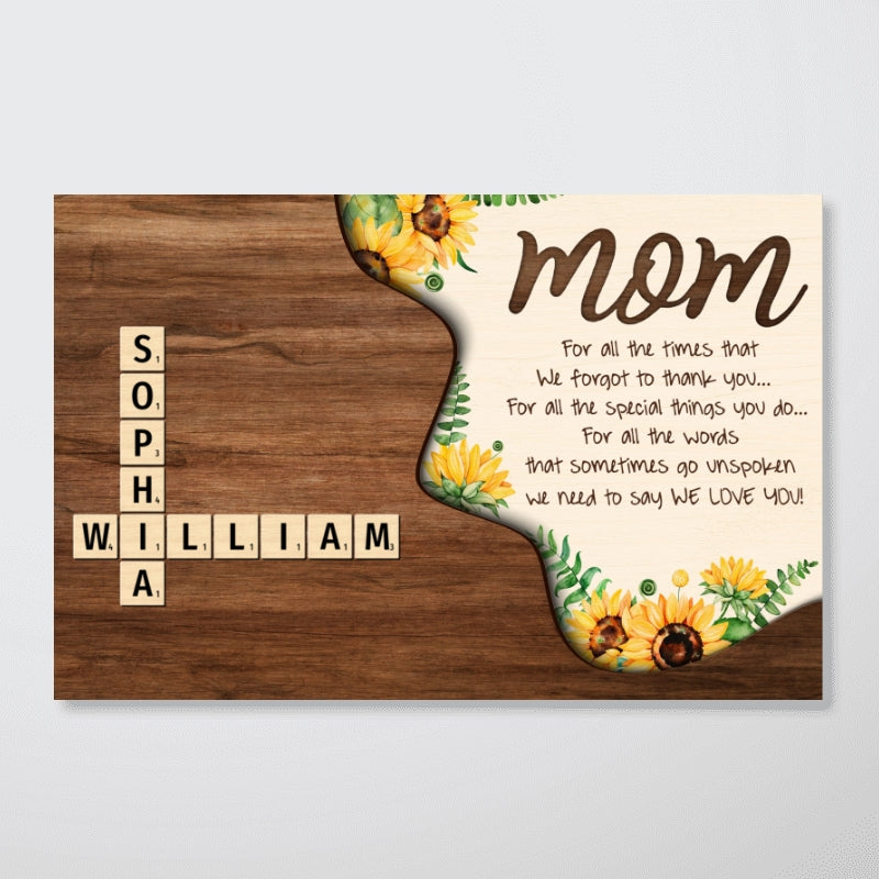 Mom For All The Time Not Thank You Crossword Puzzle Personalized Poster, Christmas Gift for Mom