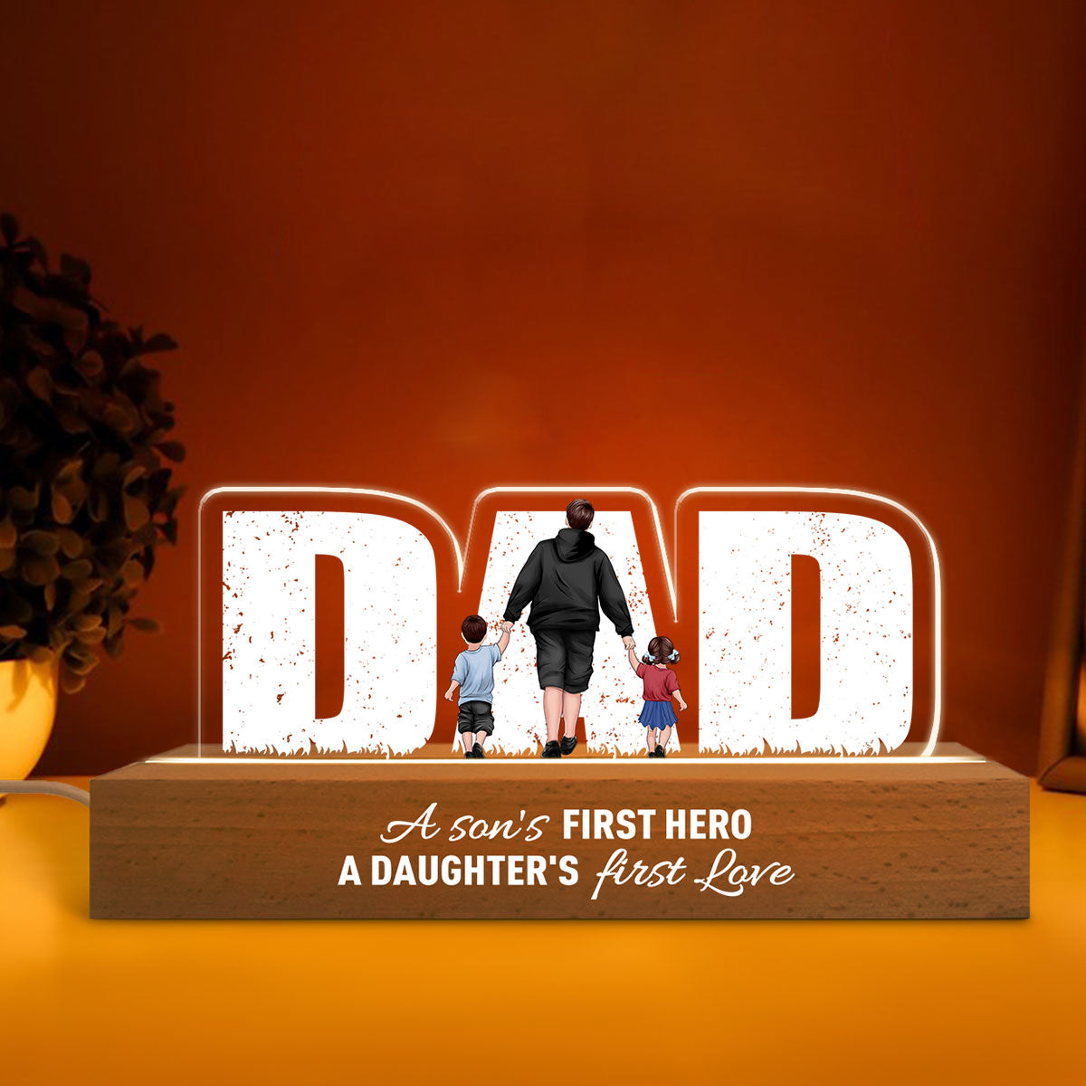 Father's Day Glow - Custom LED Night Light for Dad, A Son's Hero, A Daughter's Love