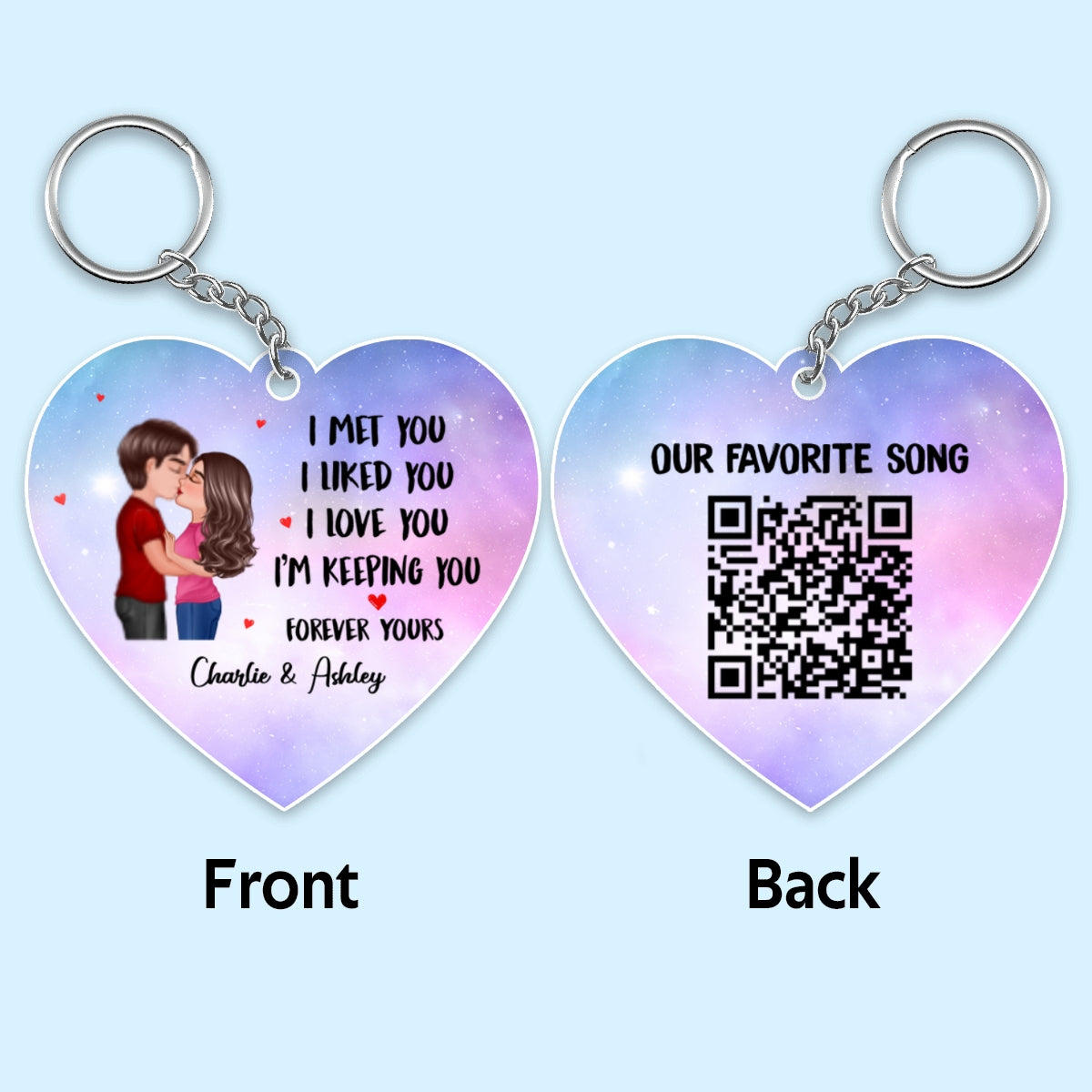Couple Kissing I Met You I Love You Favorite Song Scannable QR Code Anniversary Gift For Him For Her Personalized Acrylic Keychain