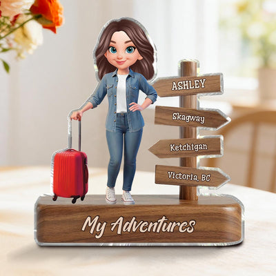Man Woman Travel Adventures Traveling Destination 2D Flat - Personalized Acrylic Block Plaque - Gift for Travelers