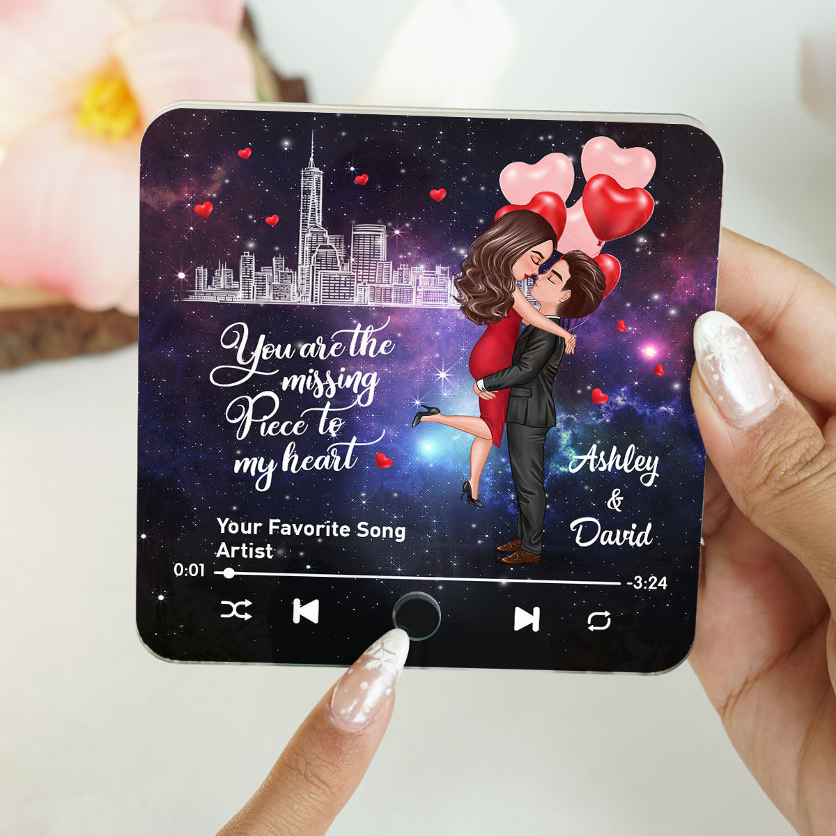 The Missing Piece To My Heart Couple Kissing Favorite Song Personalized Music Fridge Magnet,  Gift For Couple