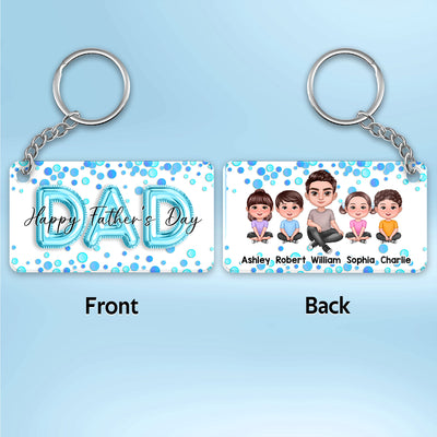 Doll Dad And Kids Blue Balloon Personalized Acrylic Keychain