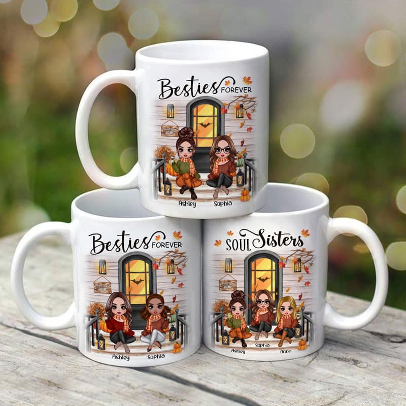 Fall Season Best Friends Sisters Front Porch Personalized Mug (11oz)
