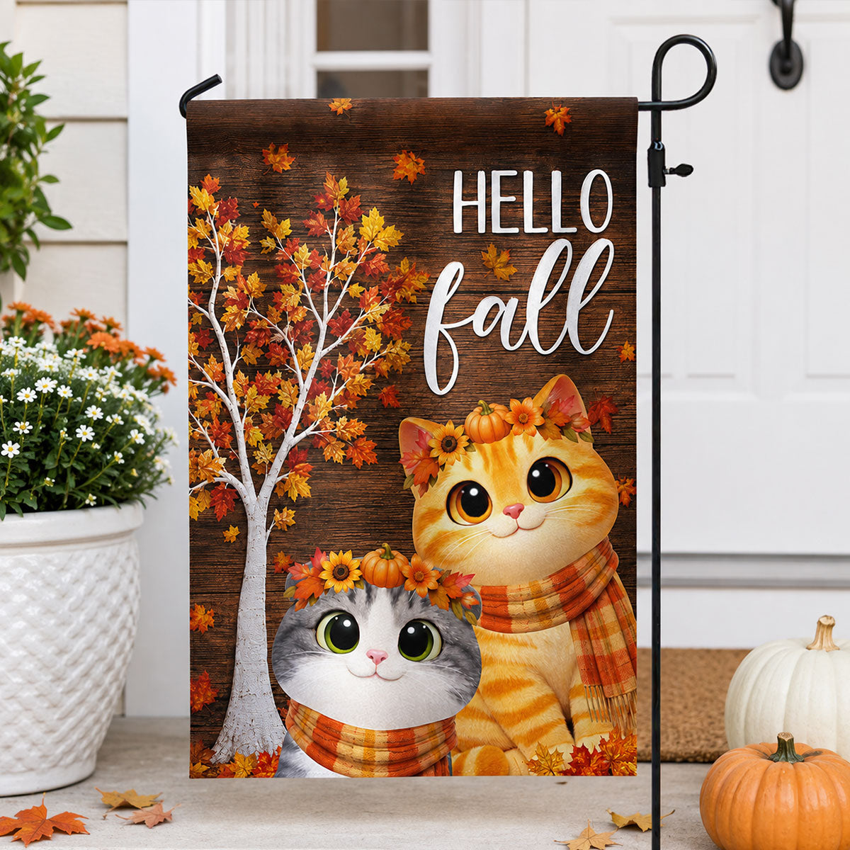 Hello Fall 'Tis the Season Cute Cats - Personalized Garden Flag - Fall Decor for Cat Lovers