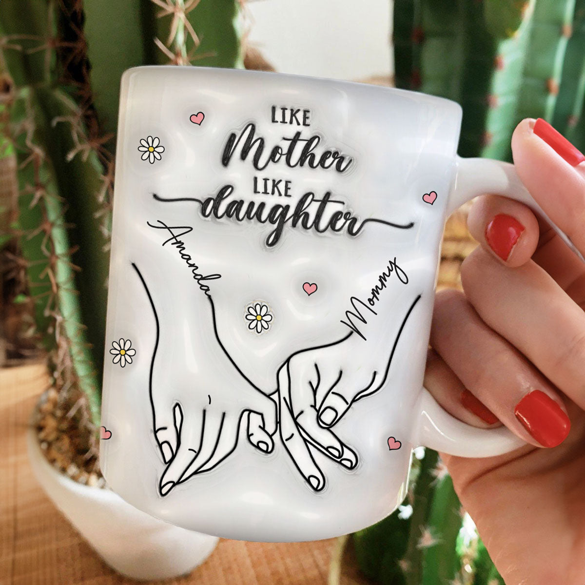 3D Inflated Like Mother Like Daughter Holding Hands Personalized Mug