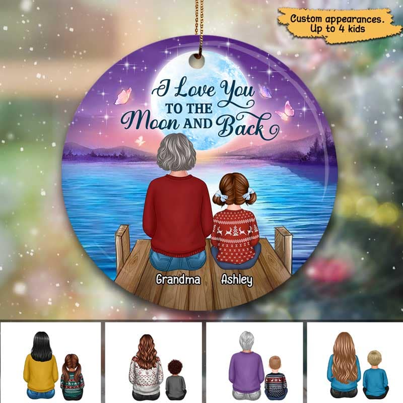 Moon Night Grandma Grandkids On Bridge Personalized Circle Ornament