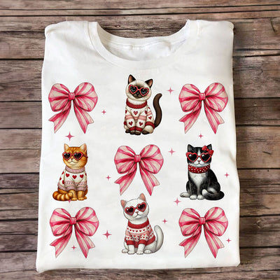 Cat Pink Coquette Heart Love Cat Personalized Shirt, Trendy  Cat Lover Tee, Gift for Cat Moms