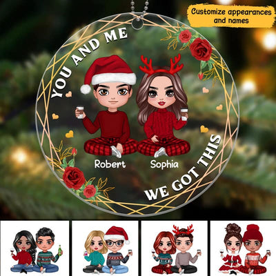 Doll Couple Christmas Floral Personalized Acrylic Ornament