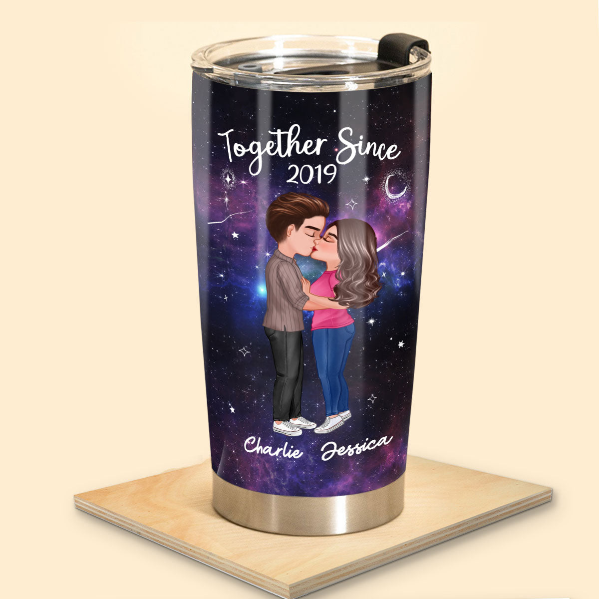 Doll Couple Kissing In Galaxy Night Personalized Tumbler