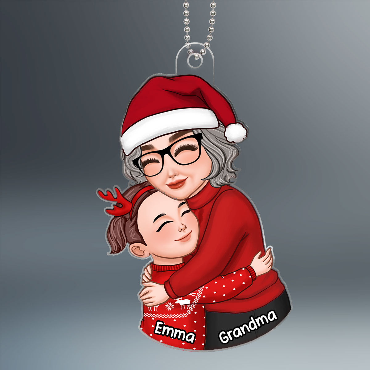 Christmas Grandma & Grandkid Hugging Gift For Granddaughter Grandson Personalized Acrylic Ornament