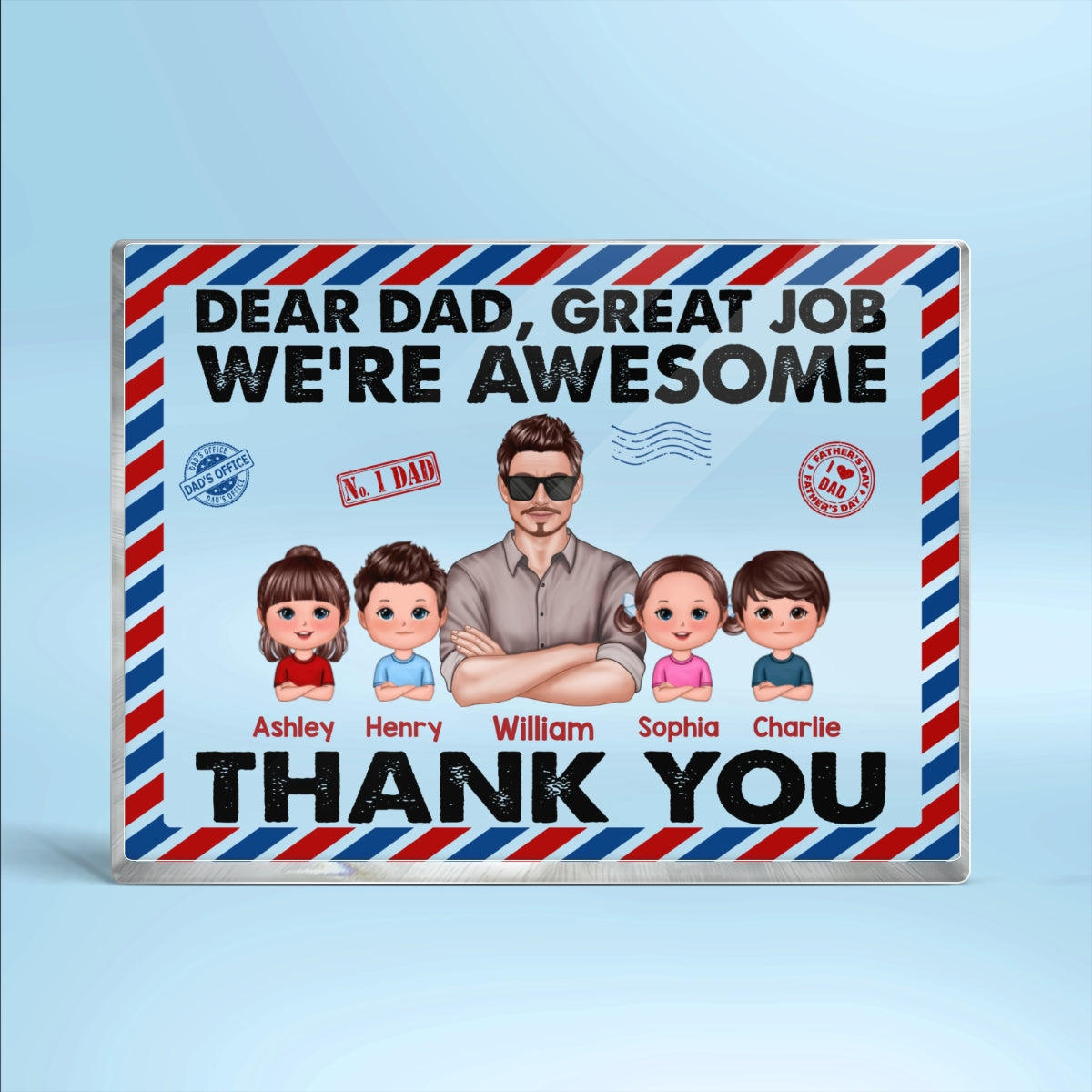 Dear Dad Real Man And Kids Envelope Personalized Horizontal Rectangle Acrylic Block Plaque