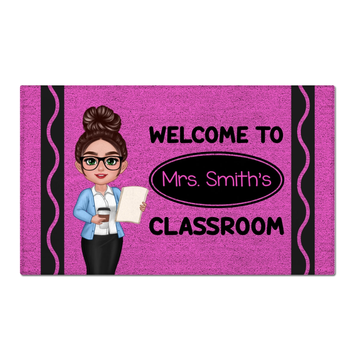 Welcome To Teacher Classroom Crayon Patter - Personalized Doormat - Back To School Gift, Classroom Decoration