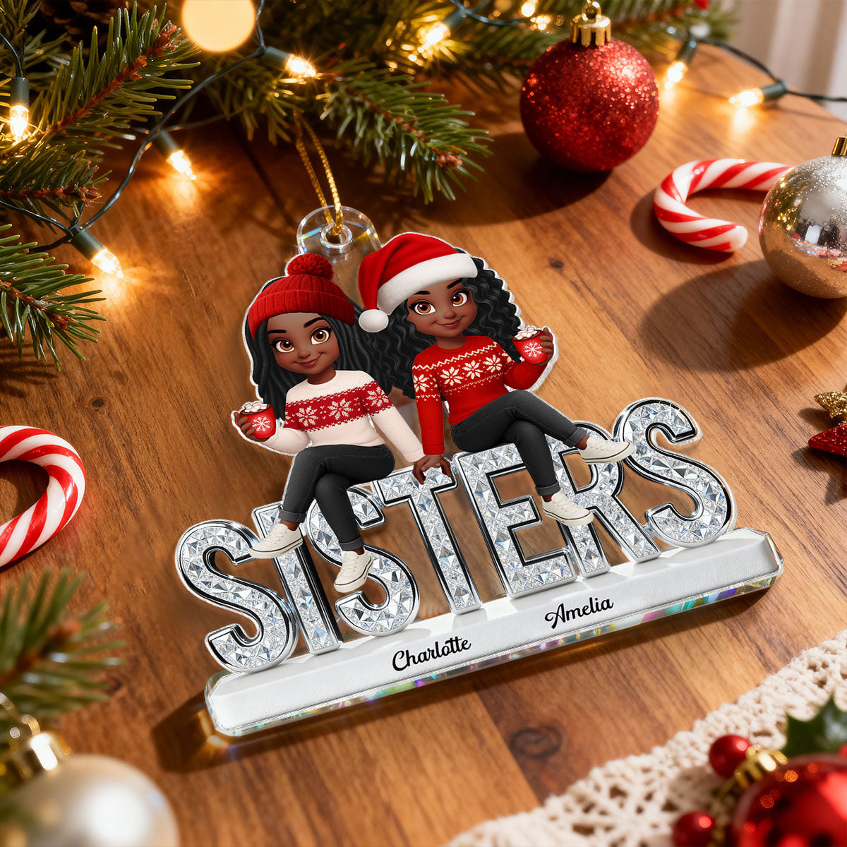 [BUY 1 GET 1 FREE] 3D Shinning Effect Sisters Forever Christmas - Personalized Acrylic Ornament - Gift For Sisters
