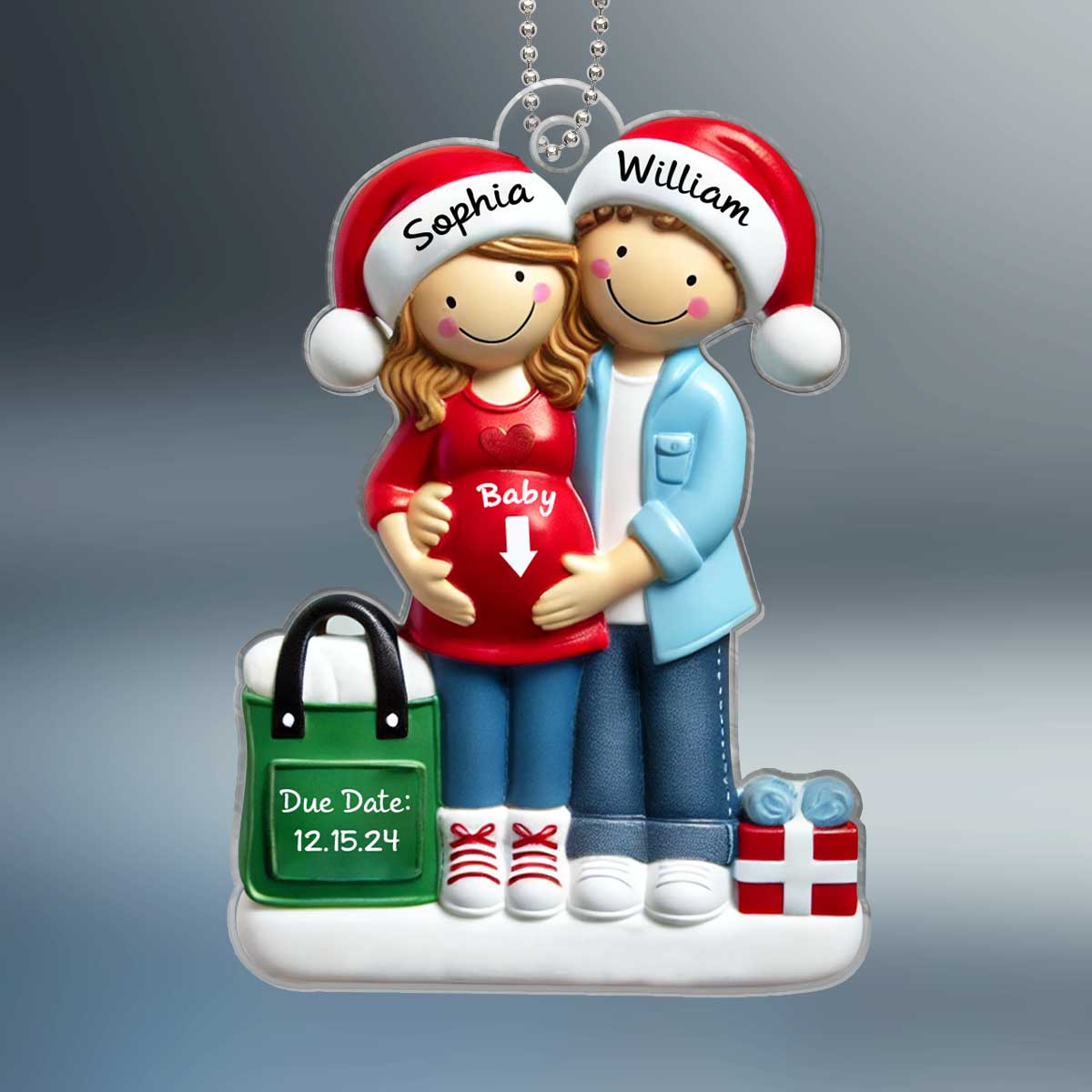 Personalized Baby on the Way Couple Christmas Ornament, 3D Effect Christmas Ornament, Christmas Keepsake for New Parents