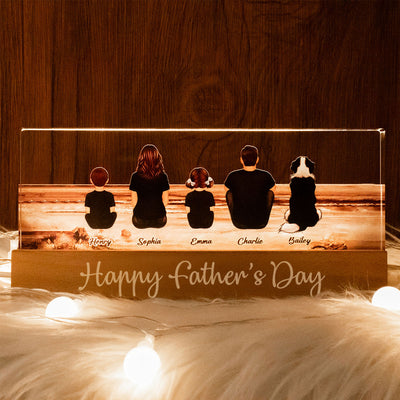 Family Sitting Retro Vintage Beach Landscape - Personalized Acrylic Block Plaque LED Night Light - Gift For Dad, Gift For Husband, Gift For Grandpa