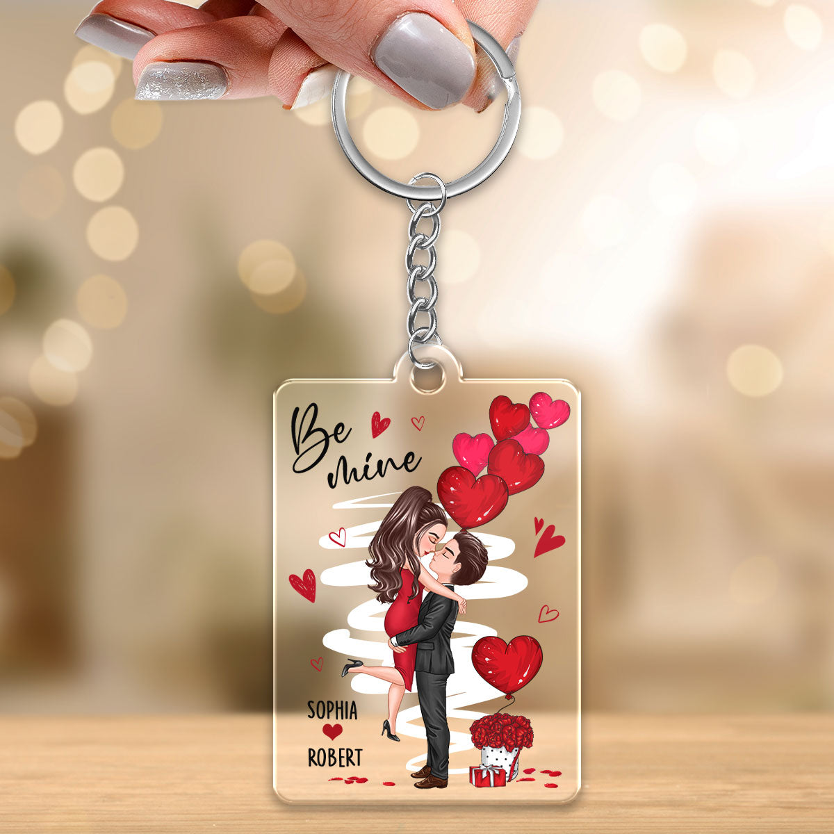 Be Mine Doll Couple Hugging Kissing Personalized Acrylic Keychain