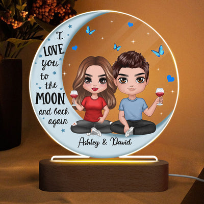 Couple Blue Moon Personalized Circle Plaque LED Night Light - Acrylic LED Lamp - Valentine‘s Day Gift For Him, Gift For Her
