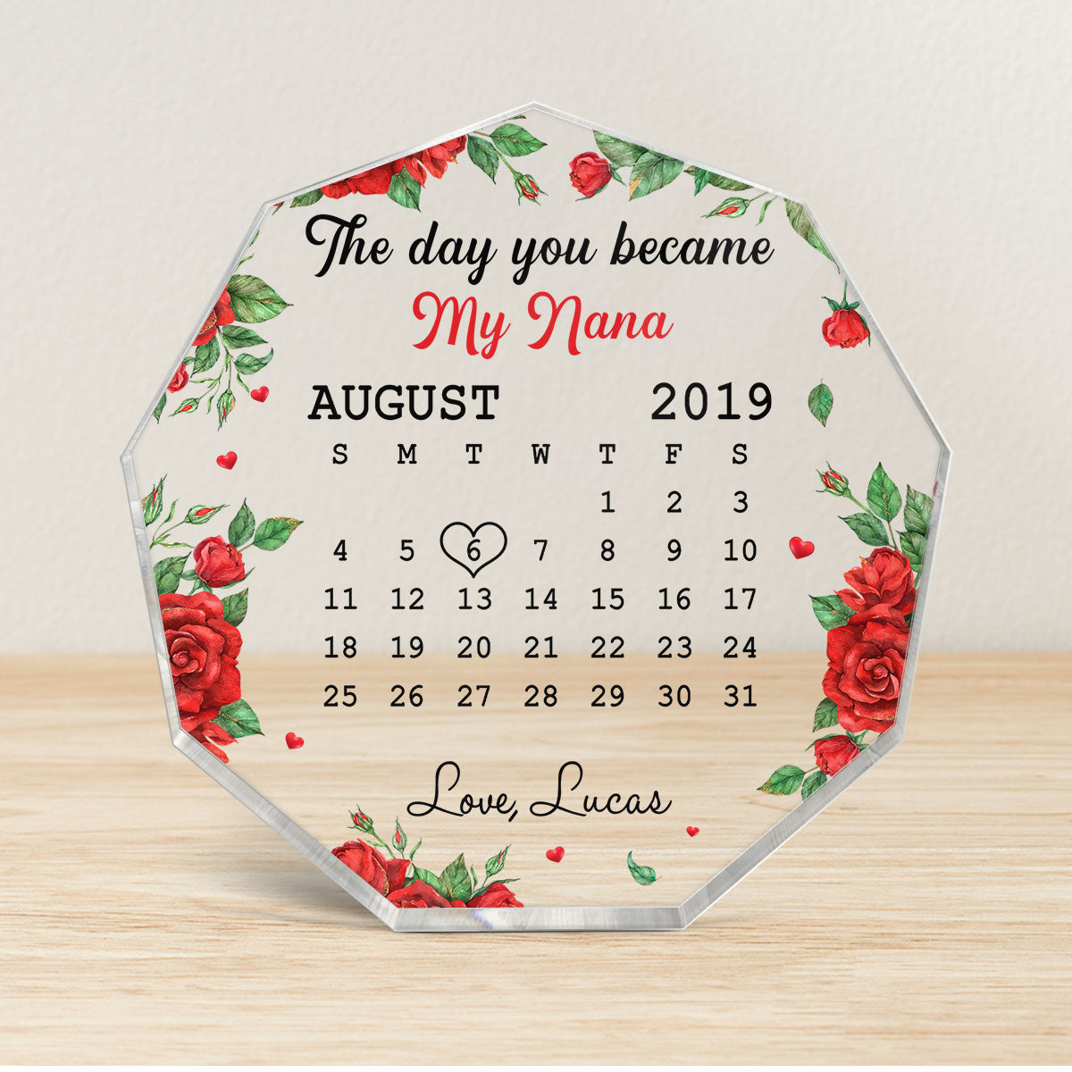 The Day You Became My Mommy Red Rose Personalized Nonagon Plaque