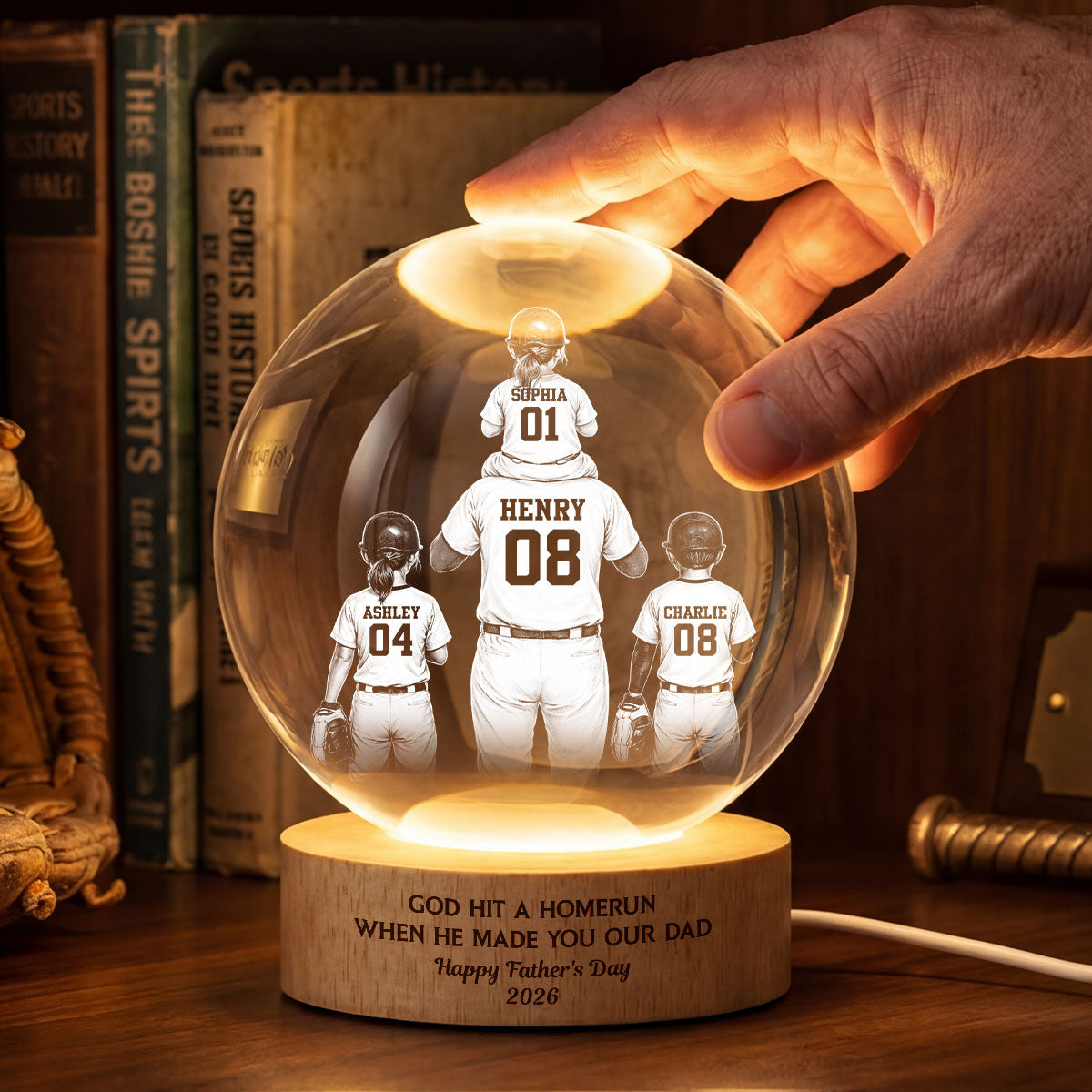 We Caught the Best Dad - Personalized Crystal Ball LED Night Light - Father's Day Gift for Dad, Husband