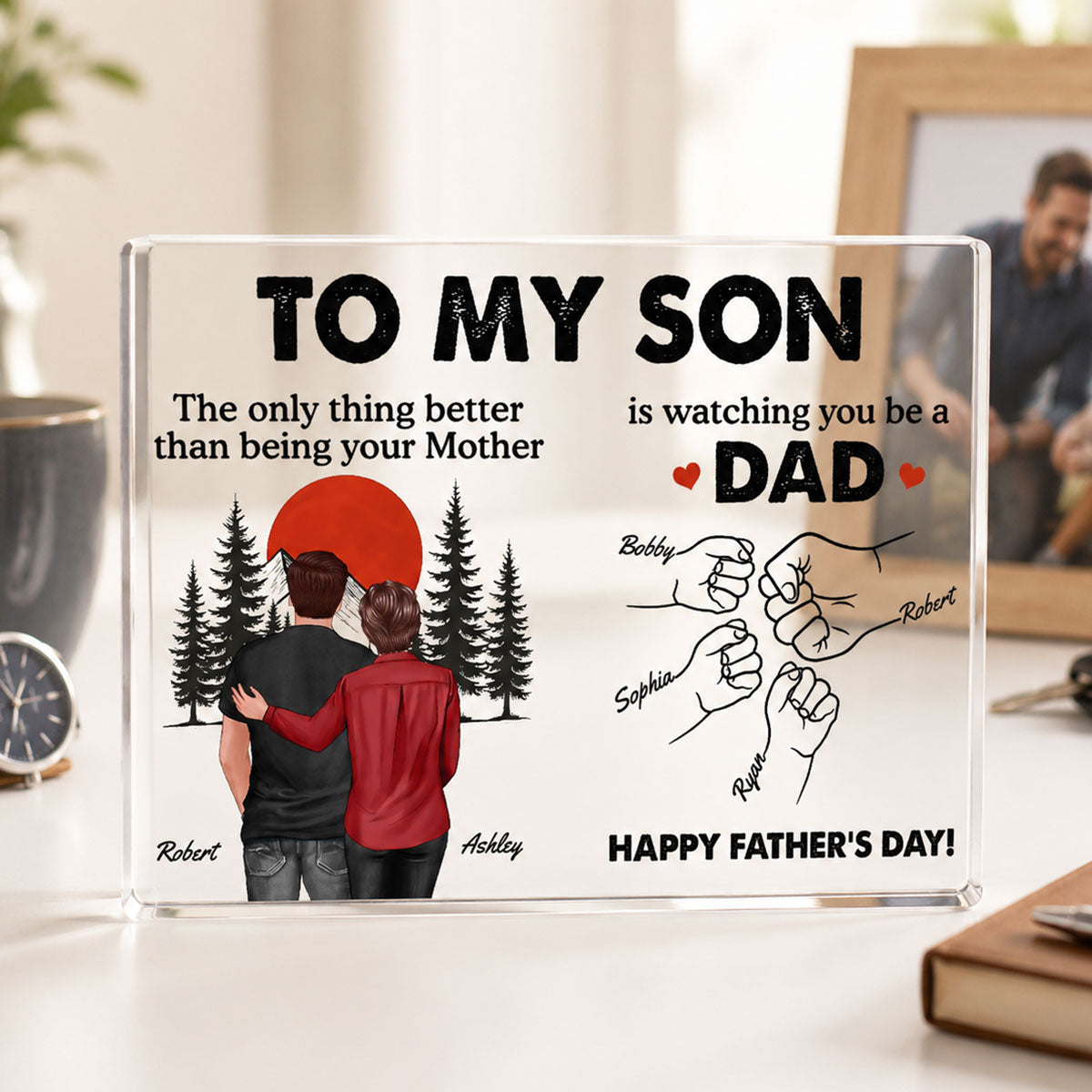 Retro Vintage Sunset To My Son Watching You Be A Dad - Personalized Acrylic Block Plaque - Father's Day Gift For Son