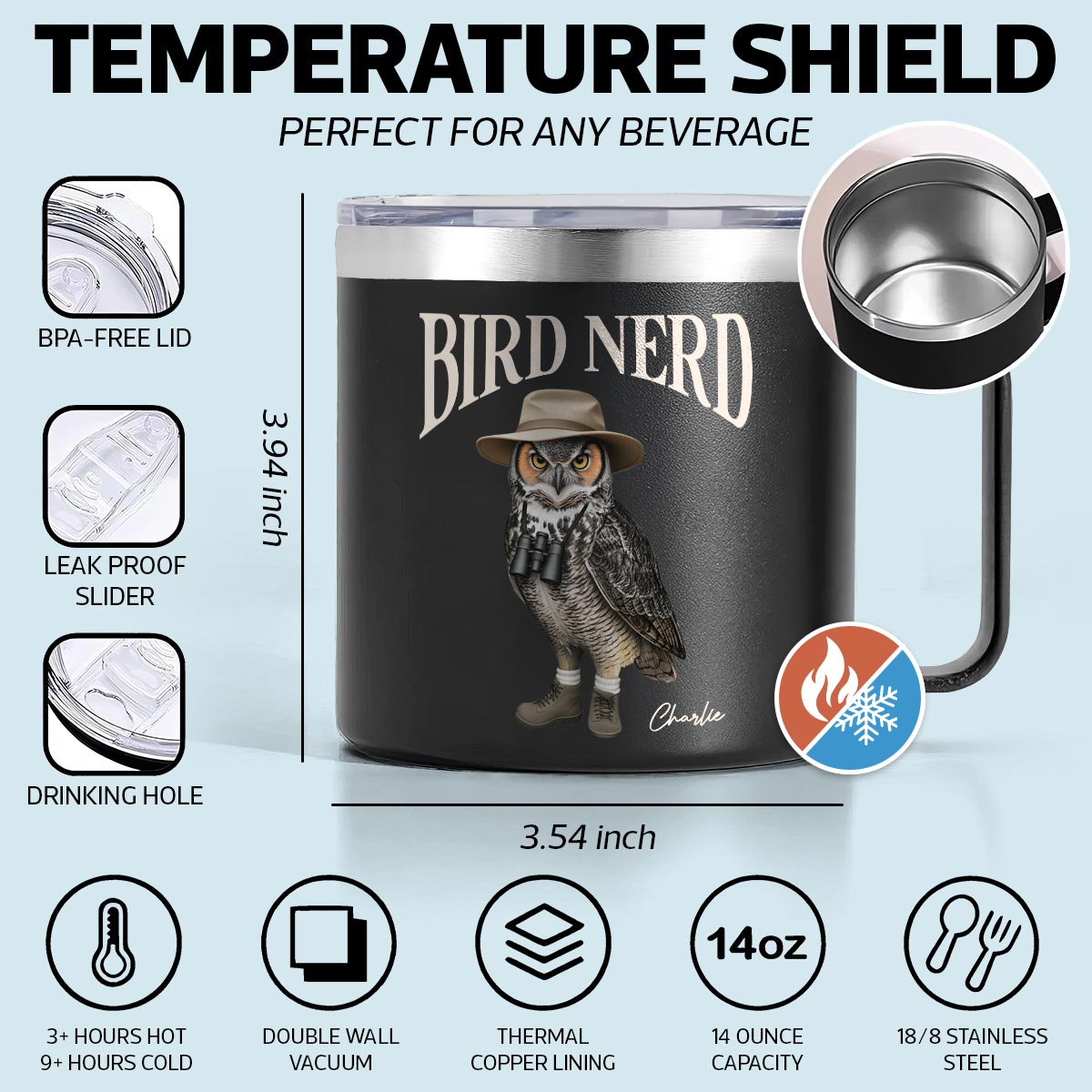 Bird Nerd Funny Bird Watcher, Bird Twitcher Gift for Bird Lover Personalized Stainless Steel Tumbler With Handle