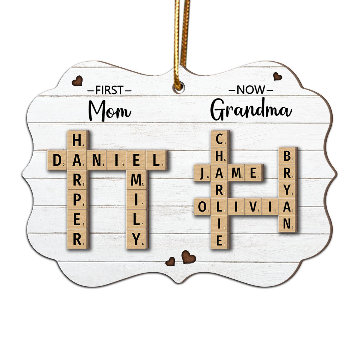 First Mom Now Grandma Crossword Puzzle Art Personalized 2-Layer Wooden Ornament, Christmas Gift For Grandma, Gift For Mom