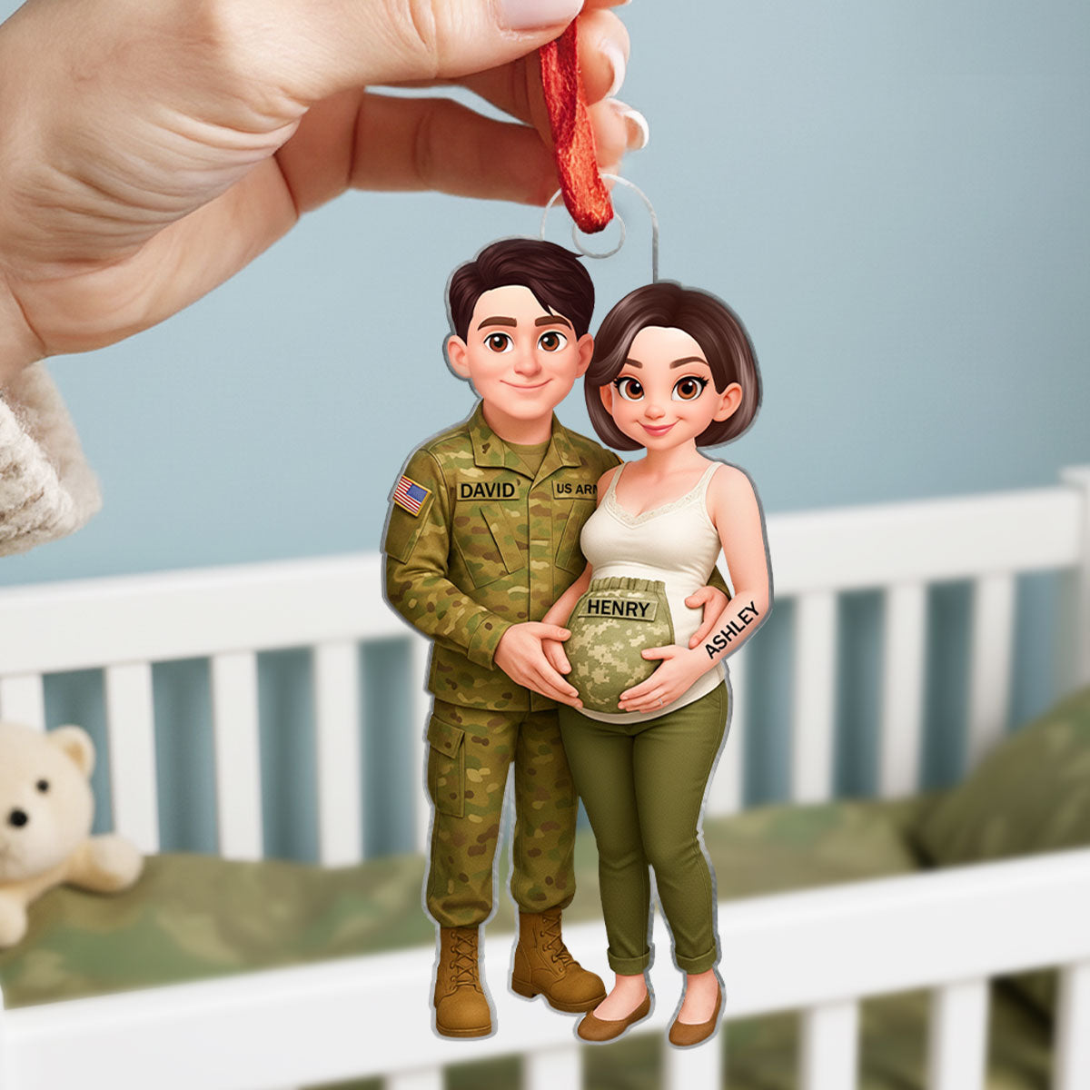 Expecting Army Parents - Personalized Acrylic Ornament - Special Gift for Expecting Parents, for Him, for Her