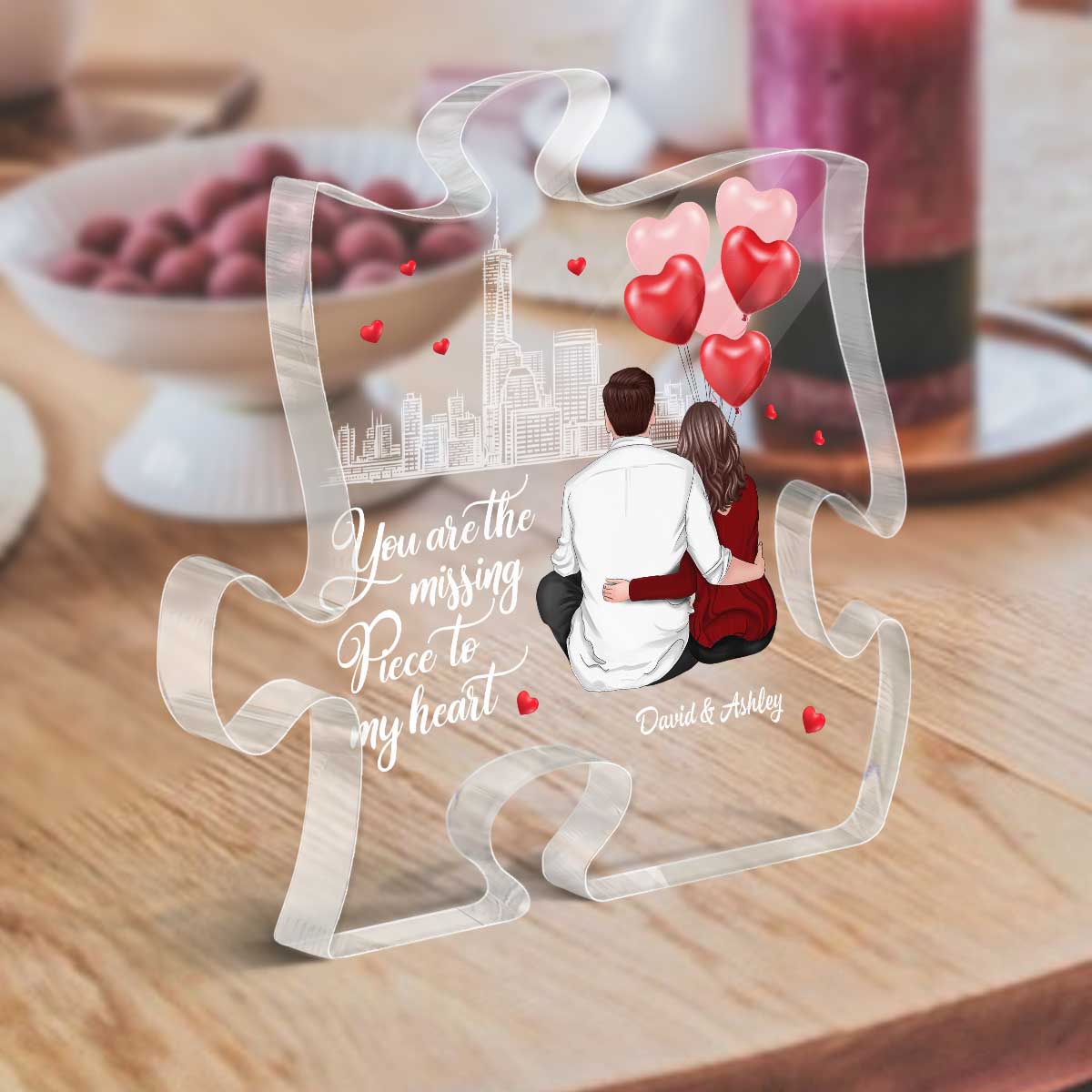 The Missing Piece To My Heart Couple Back View Hugging Personalized Puzzle Acrylic Plaque